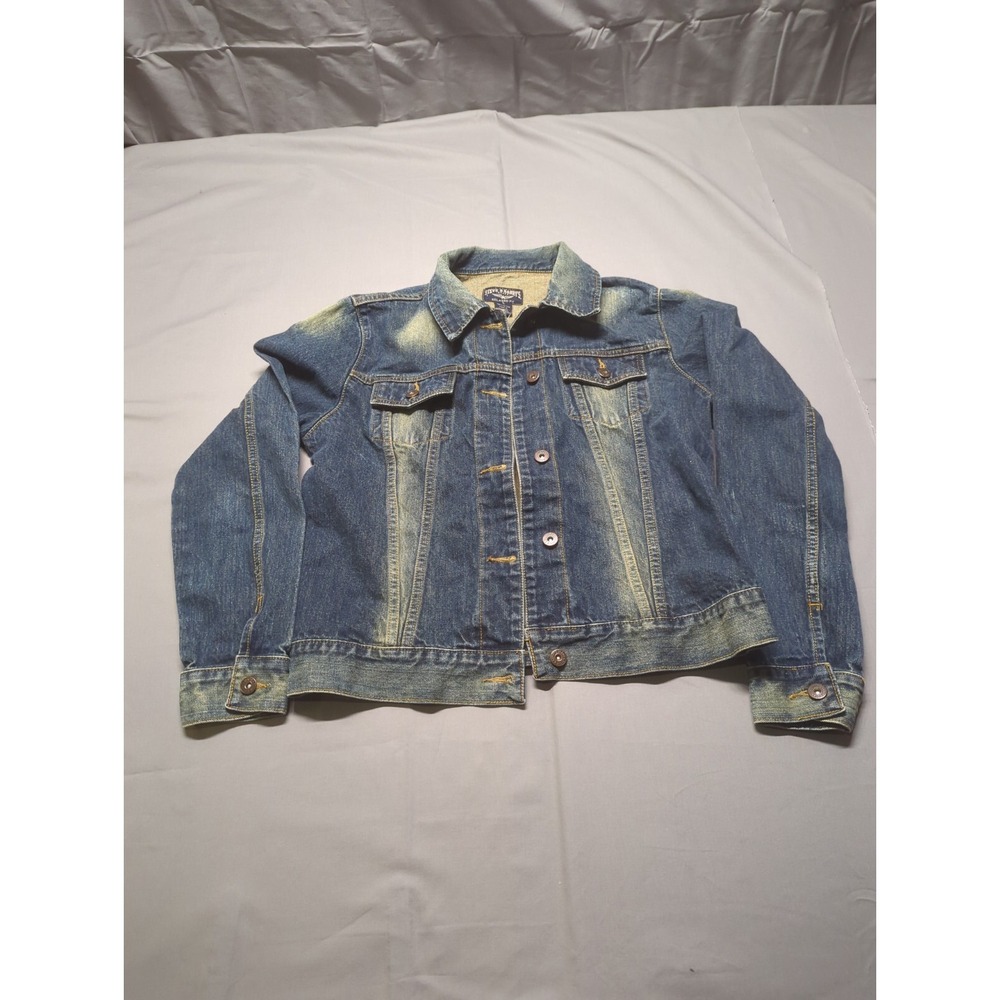 Steve & Barry's‎ Mens Large Blue Denim Trucker Jacket Back Graphic Relaxed Fit